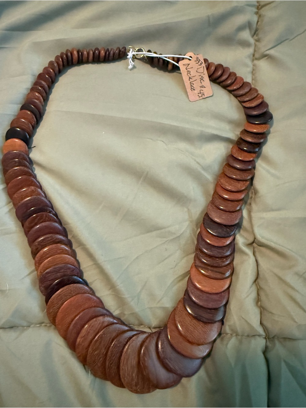 Vintage Brown Wooden Disc Necklace - Women Jewelry